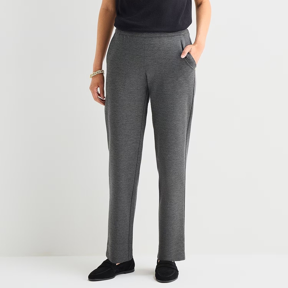 MSRP $60 Liz Claiborne Maya Womens M Tall Charcoal Heather Pull-On Pants
